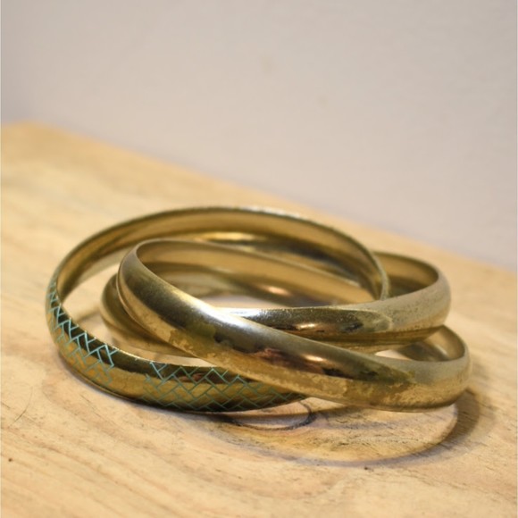 3 Interlocked Brass tone Metal Bracelets - Picture 1 of 2